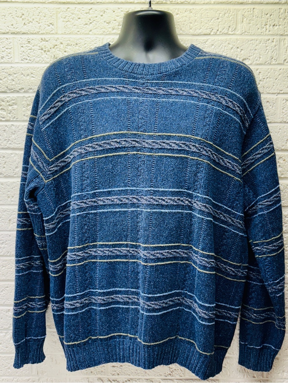 HAGGAR Sz XL Blue Chunky Knit Cotton Blend Long Sleeve Sweater Grandpacore • VG‼